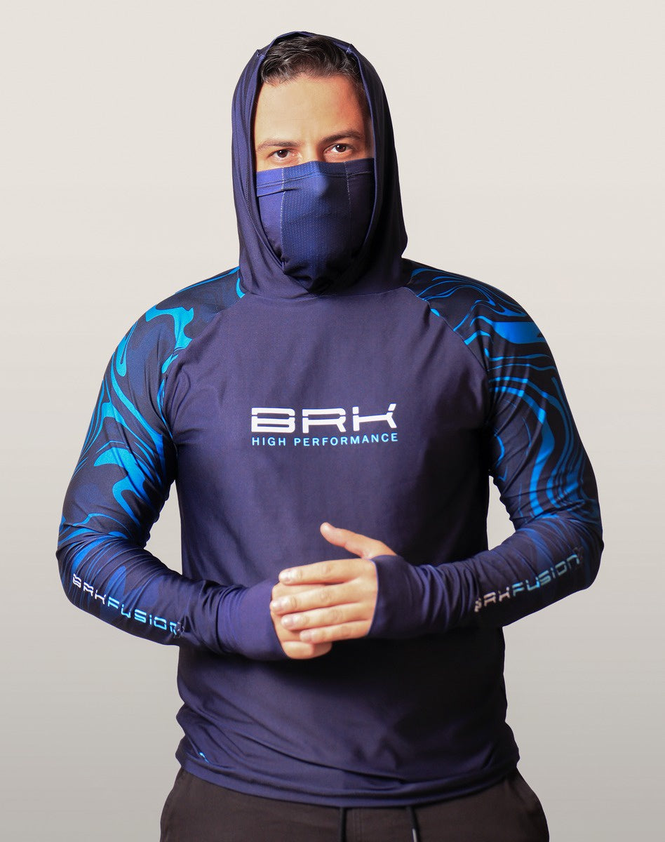 Camisa FusionX Brk Camo Distorções Azul com Capuz e Proteção UV50+