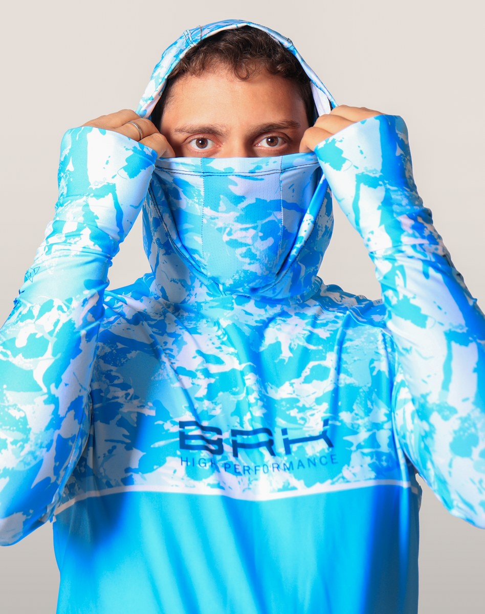 Camisa FusionX Brk Marine Azul Claro com Capuz e Proteção UV50+