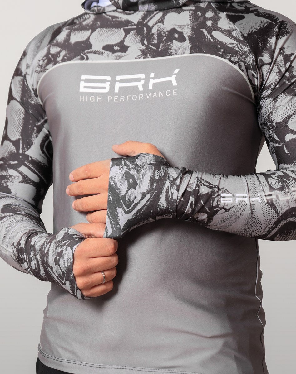 Camisa FusionX Brk Deep Cinza Camuflado com Capuz e Proteção UV50+