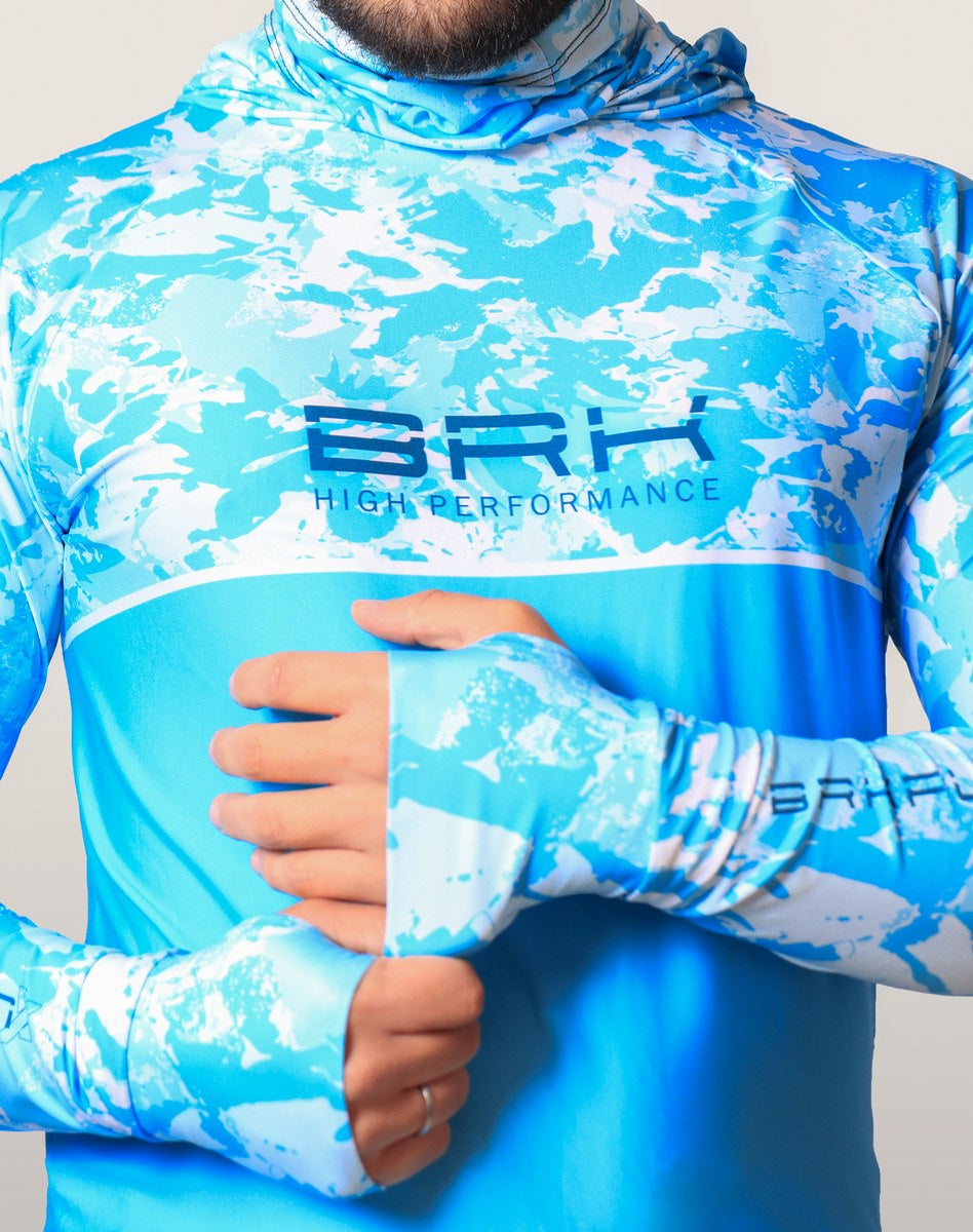 Camisa FusionX Brk Marine Azul Claro com Capuz e Proteção UV50+