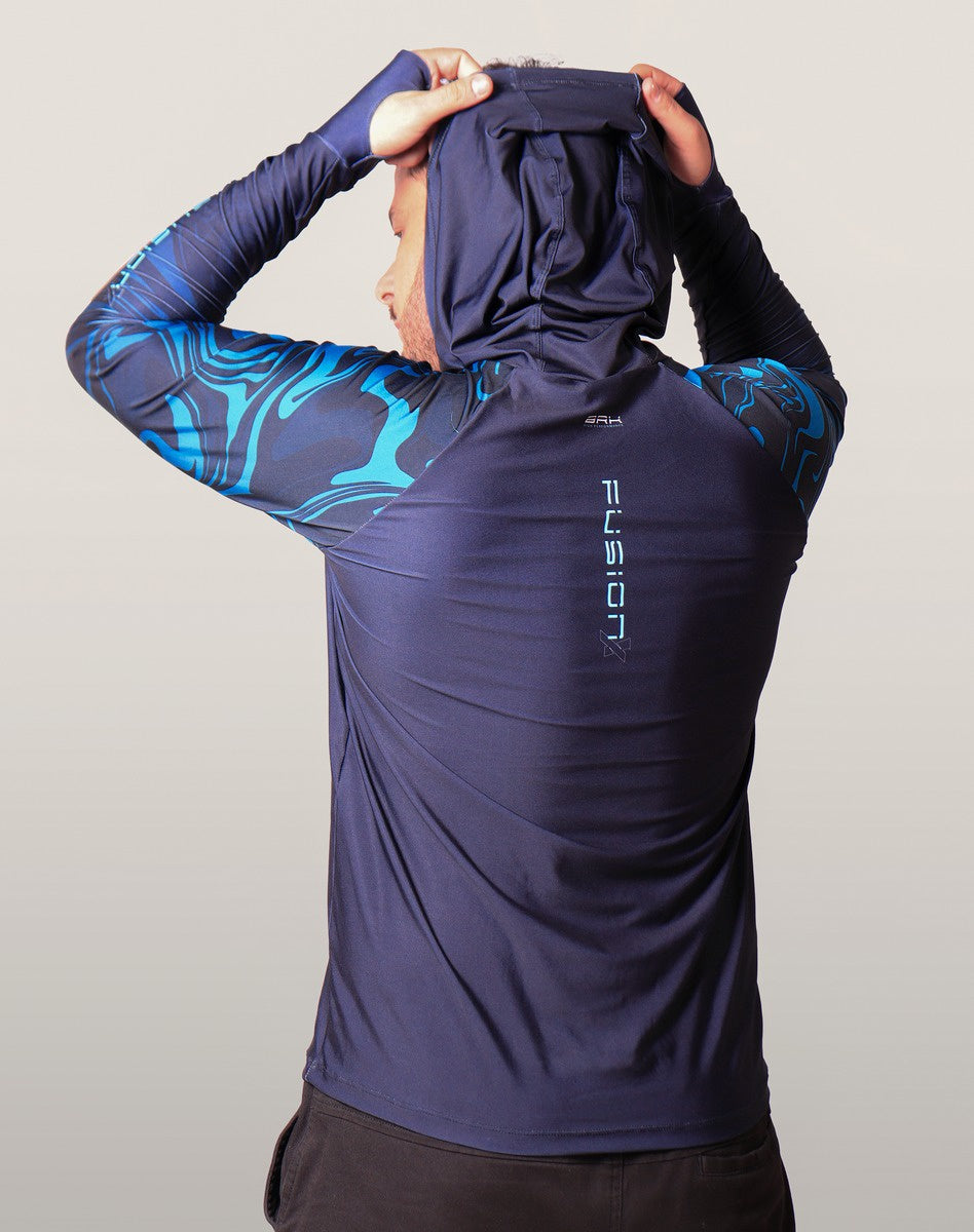 Camisa FusionX Brk Camo Distorções Azul com Capuz e Proteção UV50+