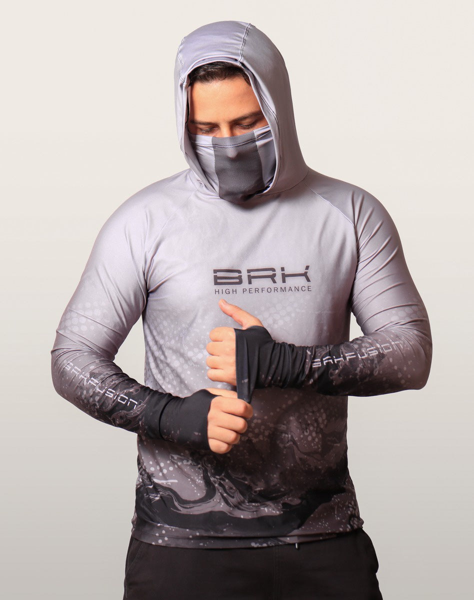 Camisa FusionX Brk Galaxy Cinza com Capuz e Proteção UV50+