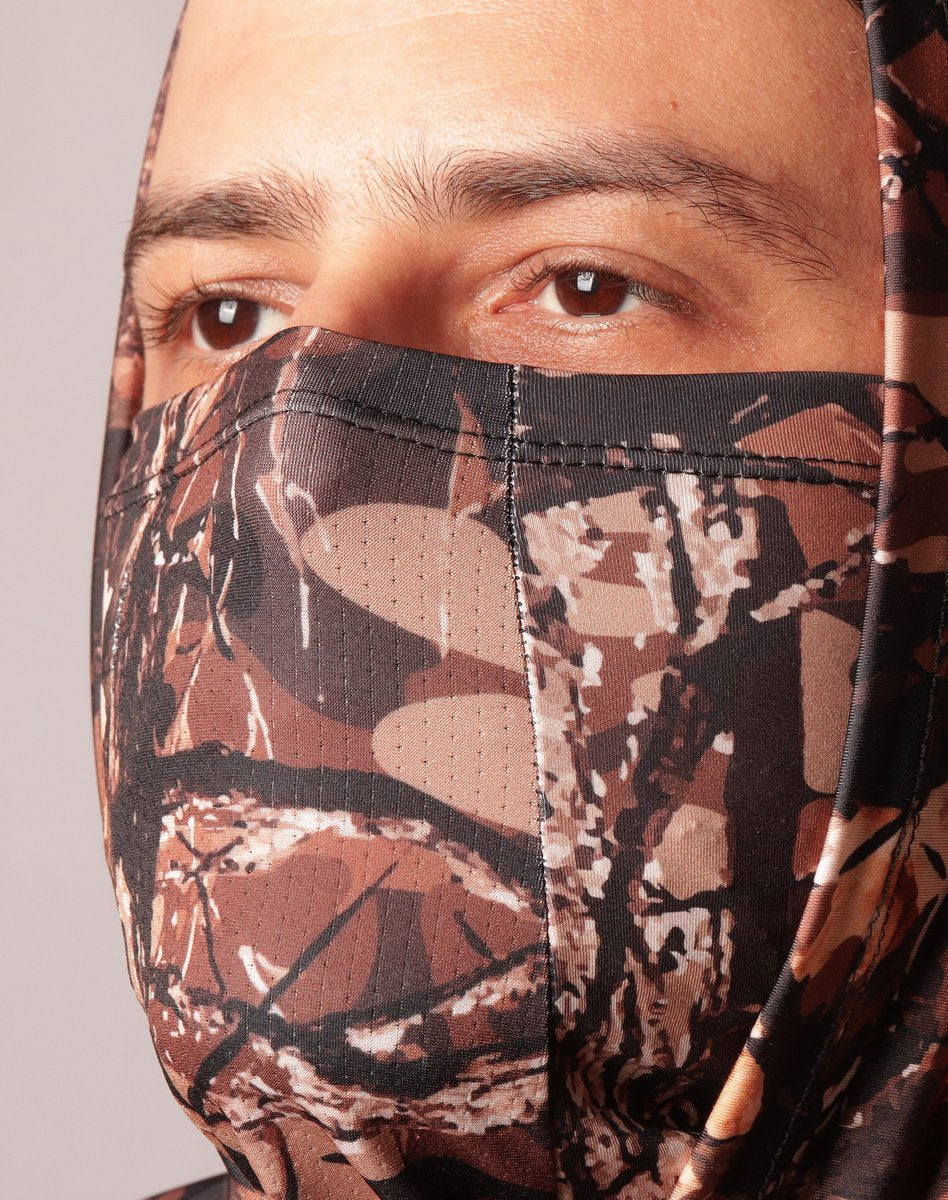 Camisa FusionX Brk Hunter Camuflada Galhos Marrom com Capuz e Proteção UV50+