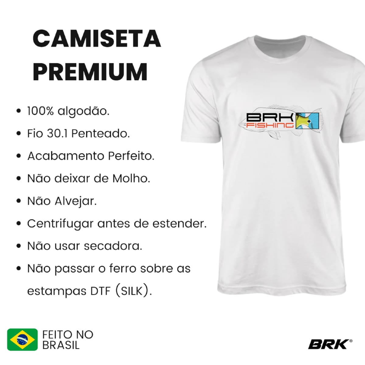 Camiseta de Pesca Brk Fishing Desenho Tucunaré com Algodão Premium