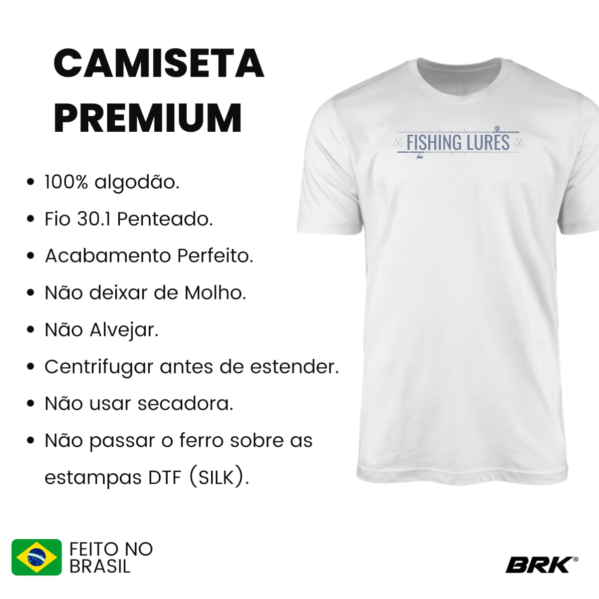 Camiseta de Pesca Brk Fishing Iscas de Pesca Lures com Algodão Premium