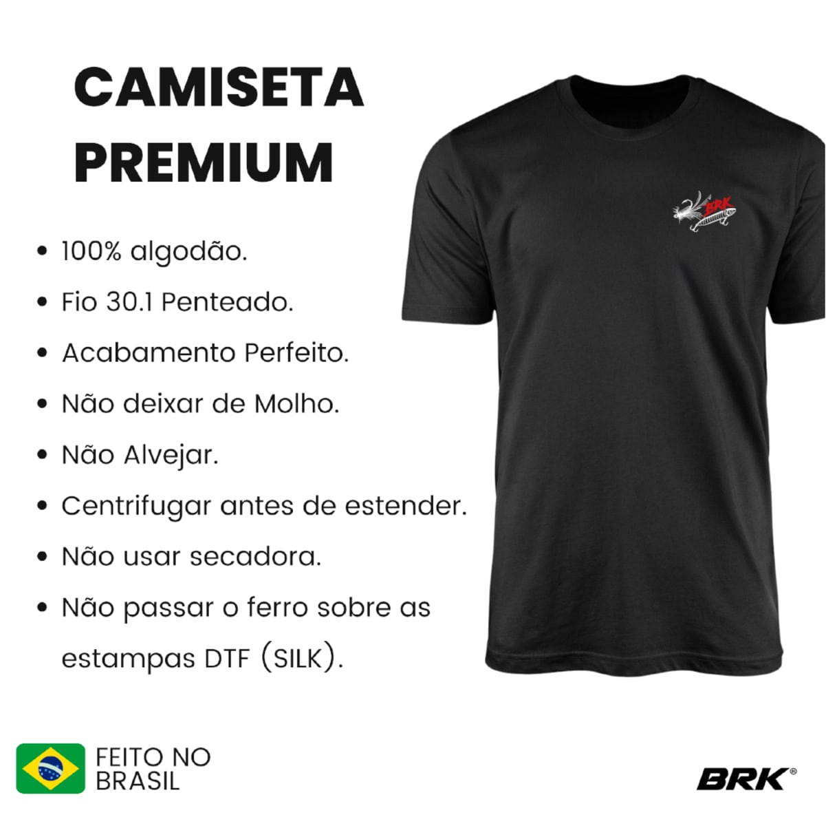Camiseta de Pesca Brk Isca Artificial Lures com Algodão Premium
