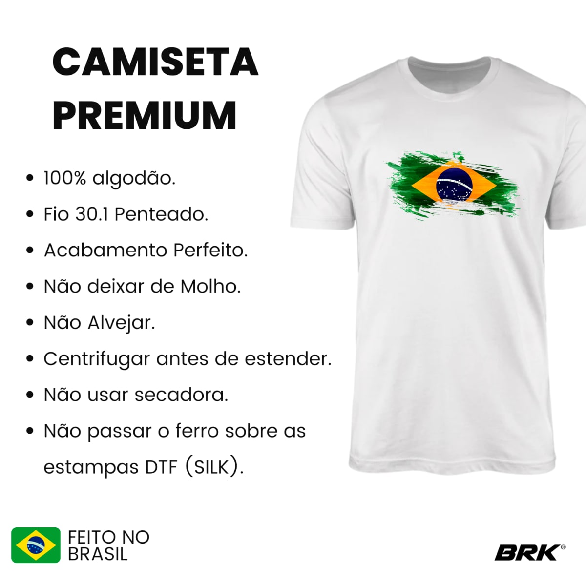 Camiseta de Pesca Brk Fishing Badeira do Brasil Estilo Pincel com Algodão Premium