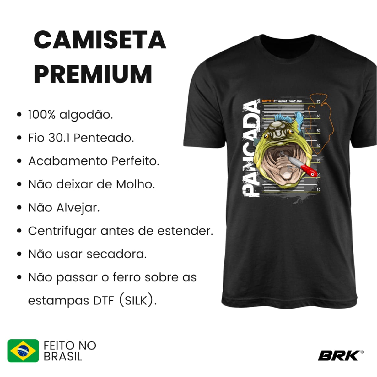 Camiseta de Pesca Brk Fishing Tucunaré Azul Pancada com Algodão Premium