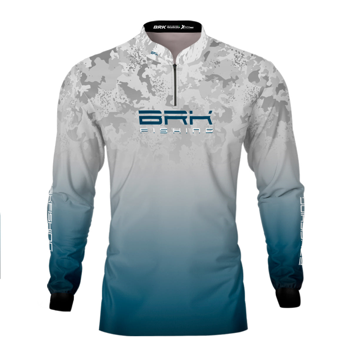 Camisa de Pesca Brk Cinza e Azul Camuflado com Proteção UV50+