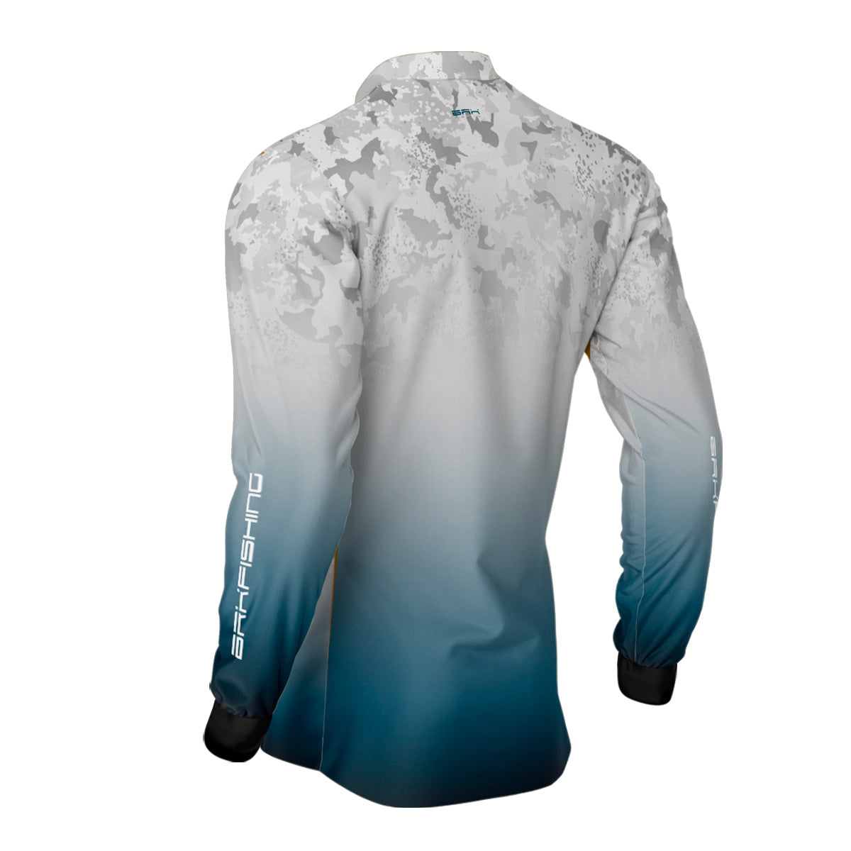 Camisa de Pesca Brk Cinza e Azul Camuflado com Proteção UV50+