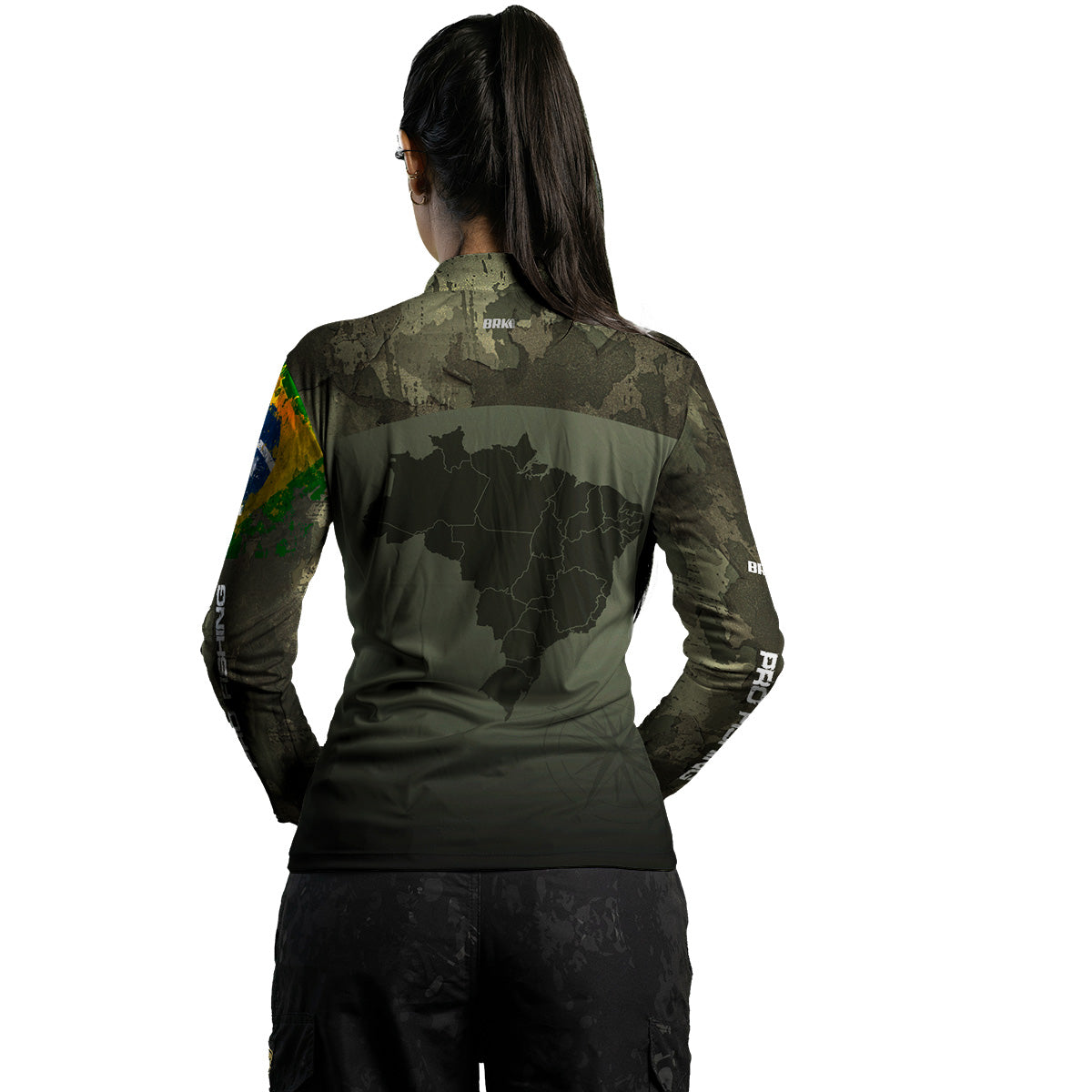 Camisa Feminina  Agro Brk Bussola Brasil Camuflada com Proteção Solar UV50+