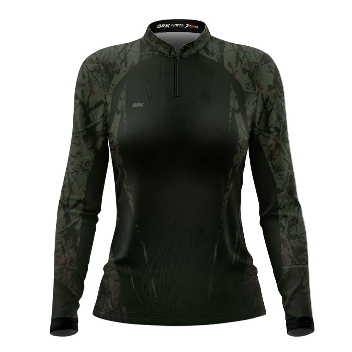 Camisa Agro Feminina Brk Camuflada Verde Militar com Proteção Solar UV50+