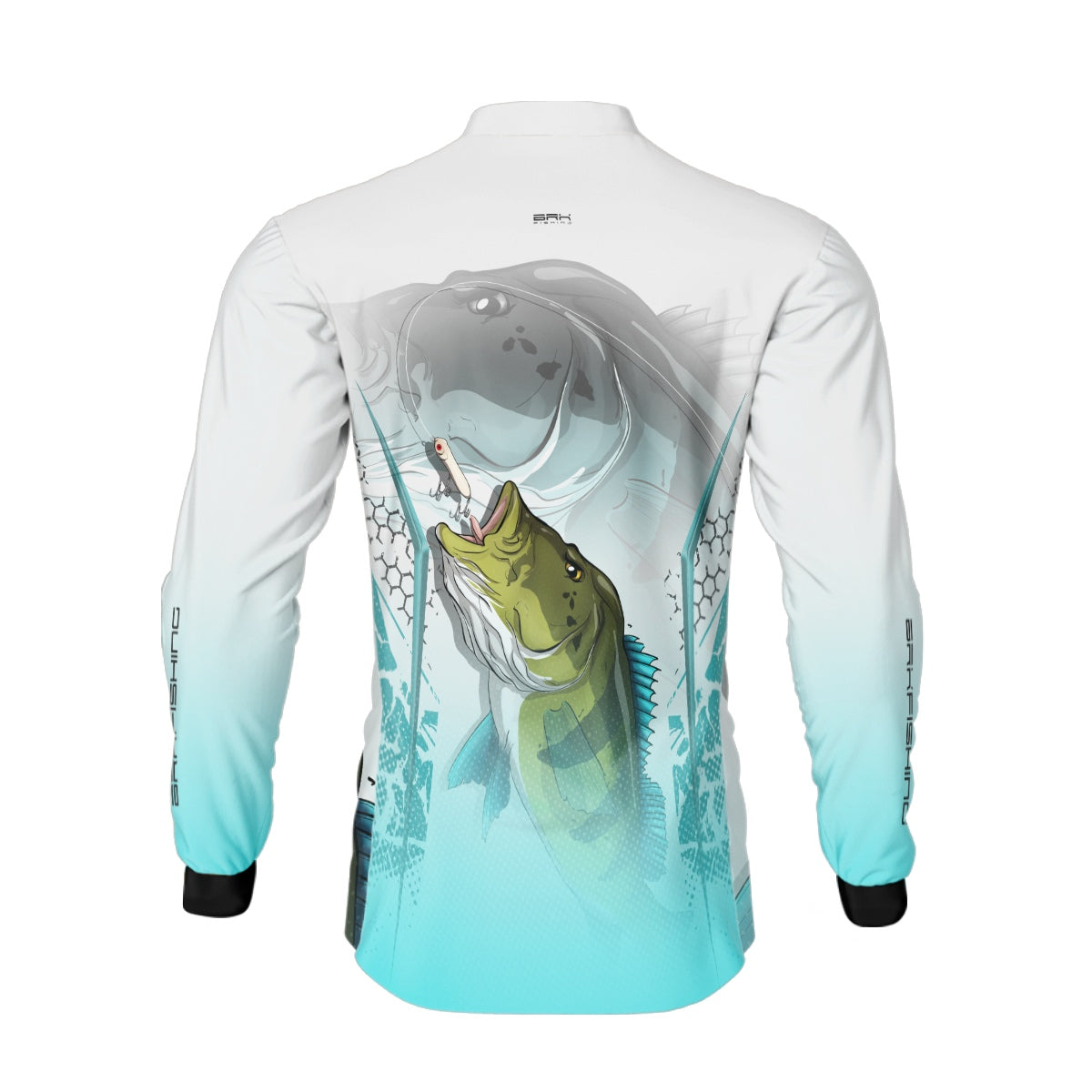 Camisa de Pesca Brk Tucunaré Branca e Azul com Proteção Solar UV50+