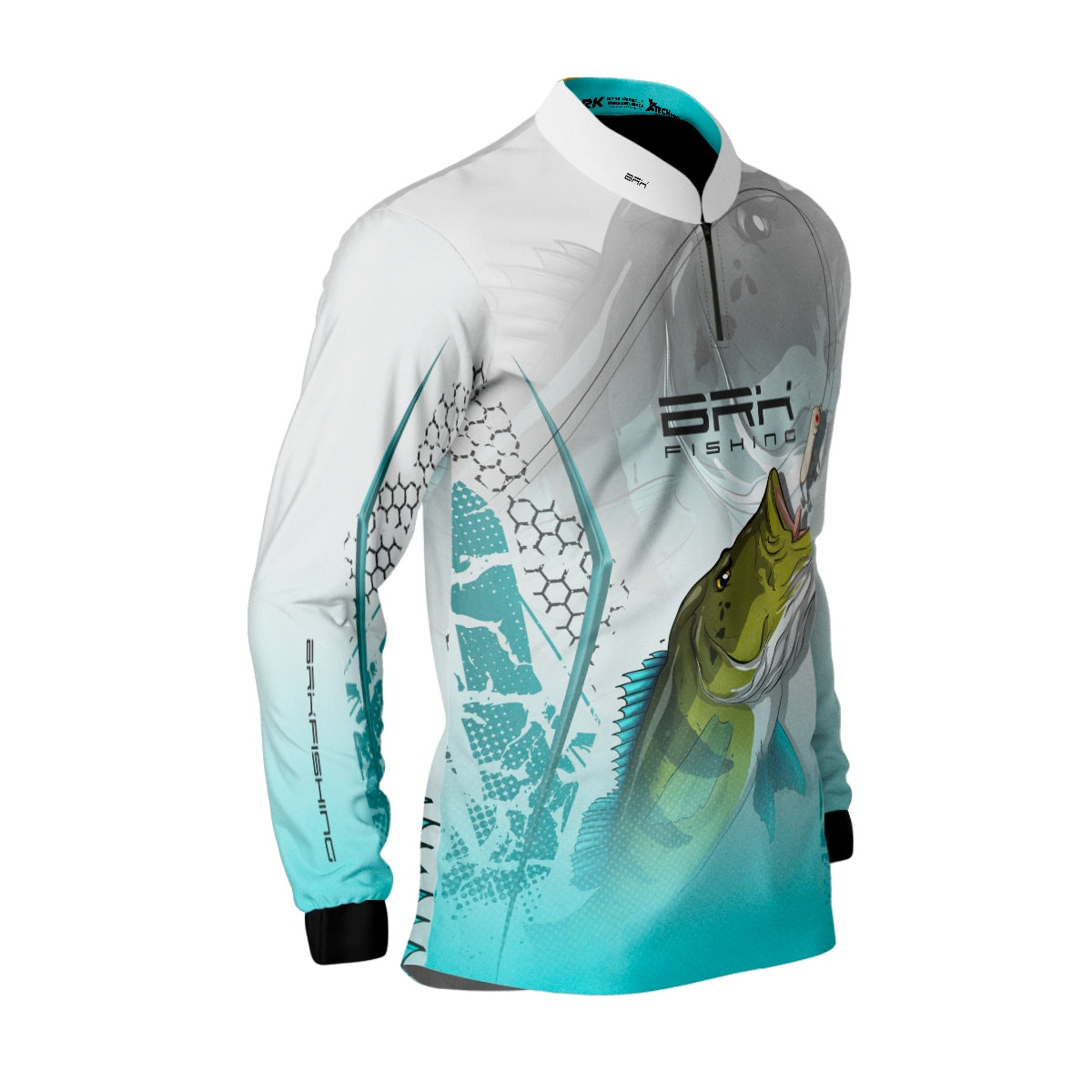 Camisa de Pesca Brk Tucunaré Branca e Azul com Proteção Solar UV50+