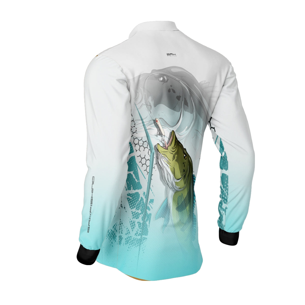 Camisa de Pesca Brk Tucunaré Branca e Azul com Proteção Solar UV50+