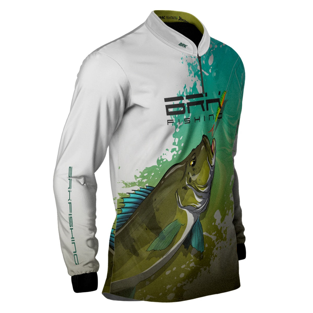 Camisa de Pesca Brk Tucunaré Verde e Branca com Proteção Solar UV50+