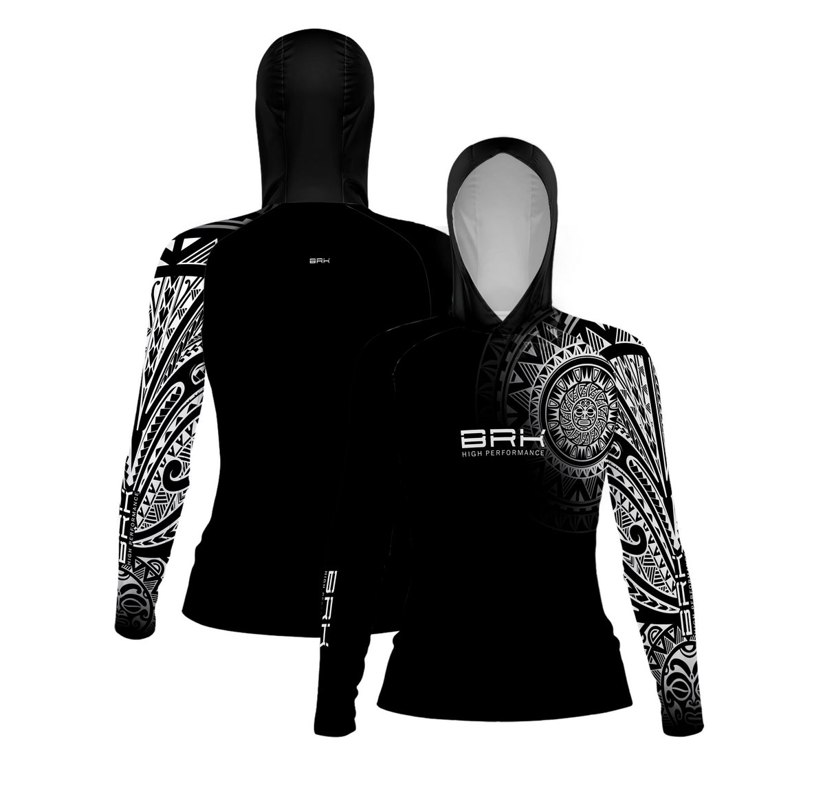 Camisa com Capuz Feminina Brk Maori Preto e Branco com Proteção Solar UV50+