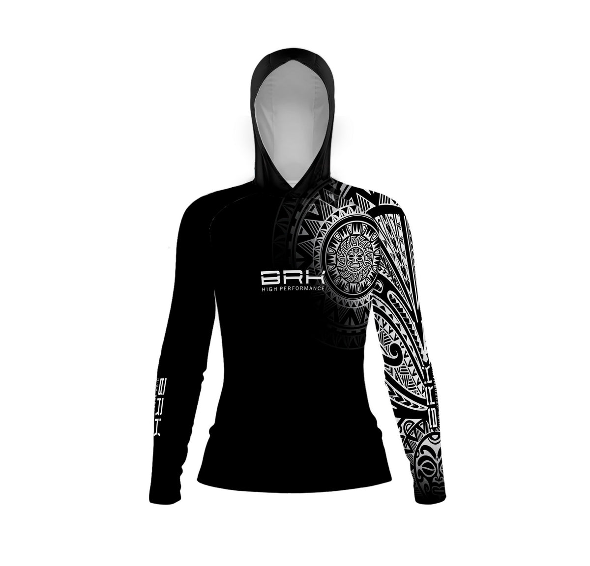 Camisa com Capuz Feminina Brk Maori Preto e Branco com Proteção Solar UV50+