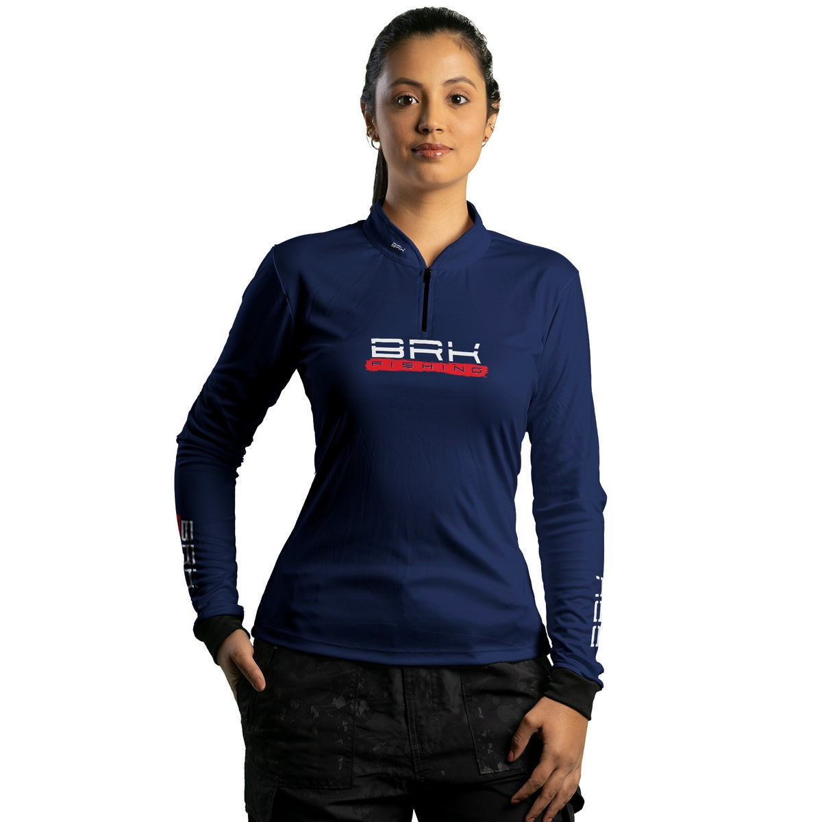 Camisa de Pesca Feminina Brk Azul Isca Artificial com Proteção UV50+
