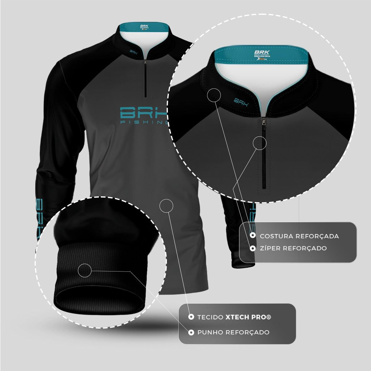 Camisa de Pesca Brk Cinza Tucunaré com Proteção UV50+
