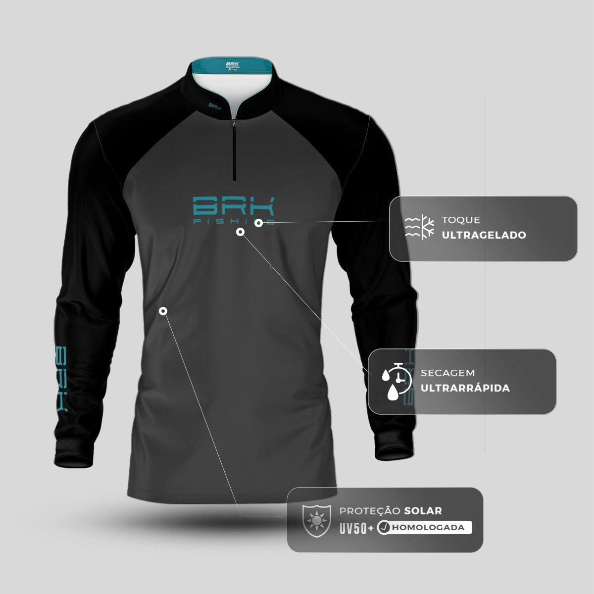 Camisa de Pesca Brk Cinza Tucunaré com Proteção UV50+