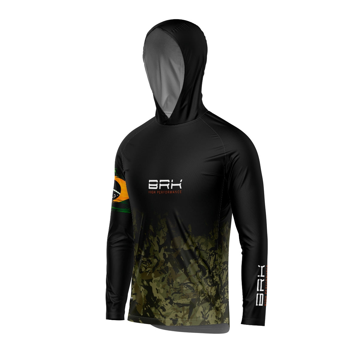 Camisa de Pesca com Capuz Brk Camuflado Preto Brasil com Proteção Solar UV50+