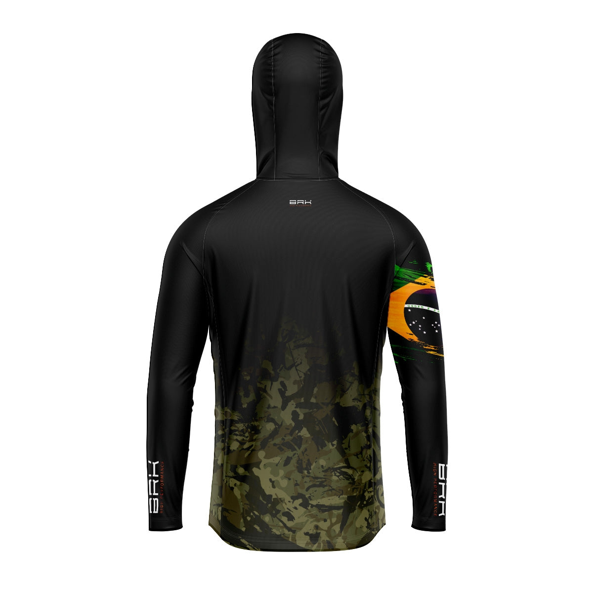 Camisa de Pesca com Capuz Brk Camuflado Preto Brasil com Proteção Solar UV50+