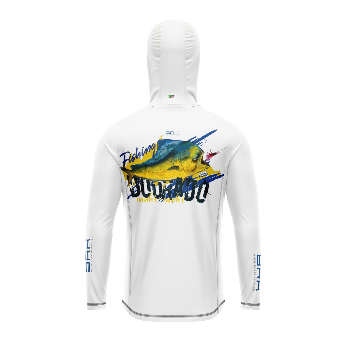 Camisa de Pesca com Capuz Brk Branca Dourado Mahi-Mahi com Proteção Solar UV50+