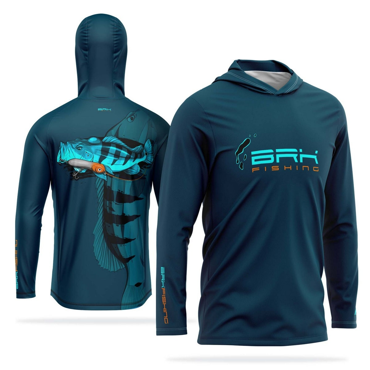 Camisa de Pesca com Capuz Brk Azul Brk Tucunaré Açu com Proteção Solar UV50+
