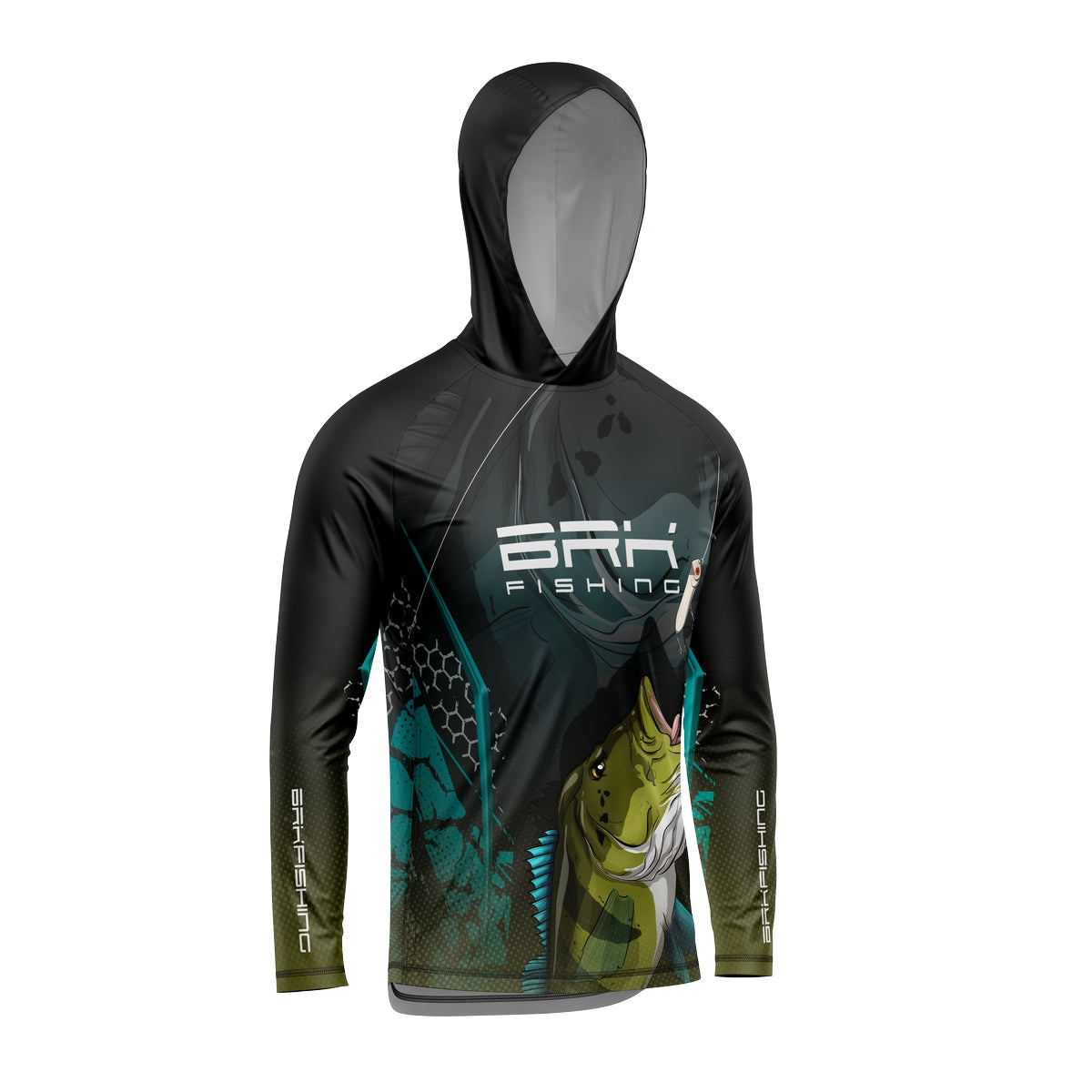 Camisa de Pesca com Capuz Brk Preta e Azul Brk Tucunaré Azul com Proteção Solar UV50+