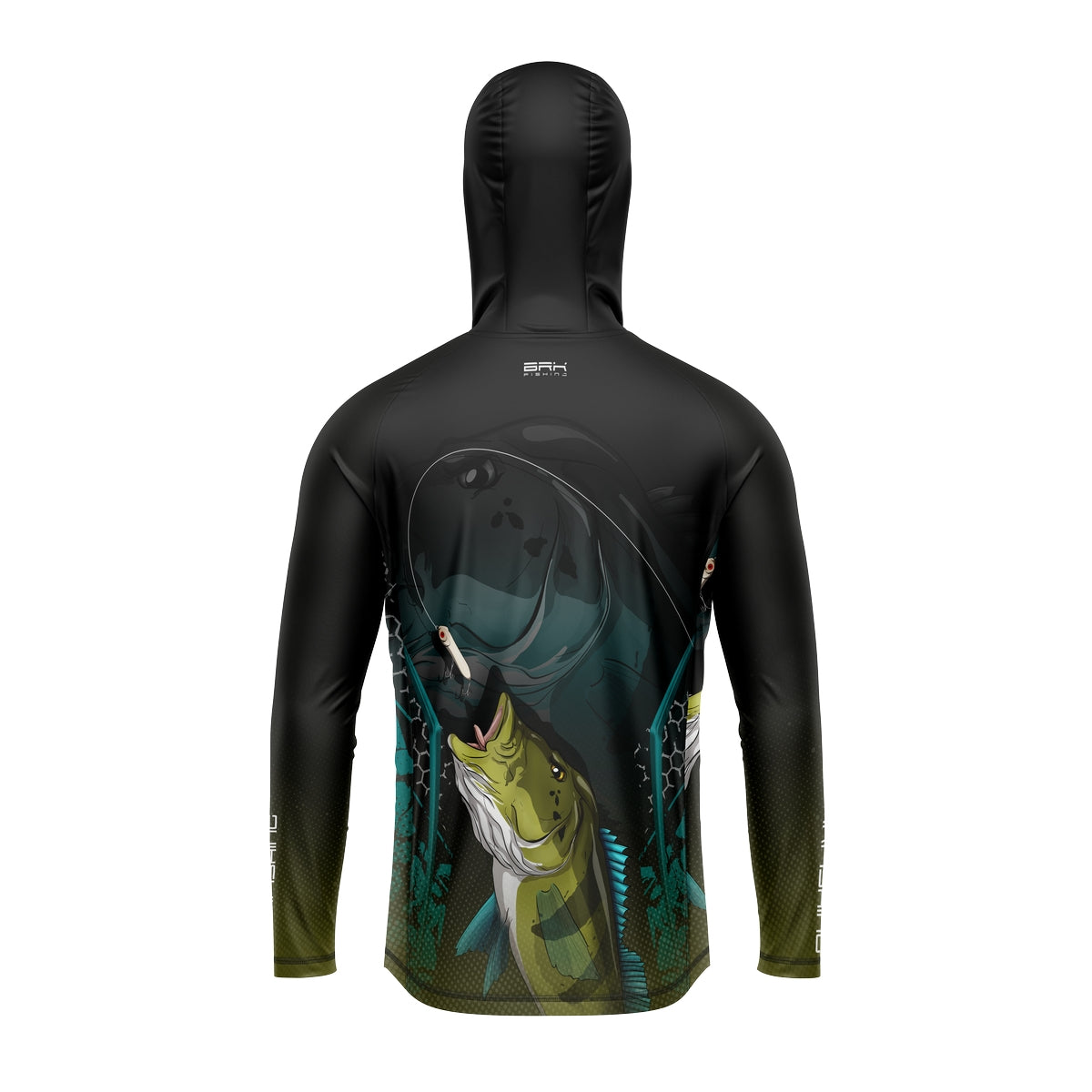 Camisa de Pesca com Capuz Brk Preta e Azul Brk Tucunaré Azul com Proteção Solar UV50+