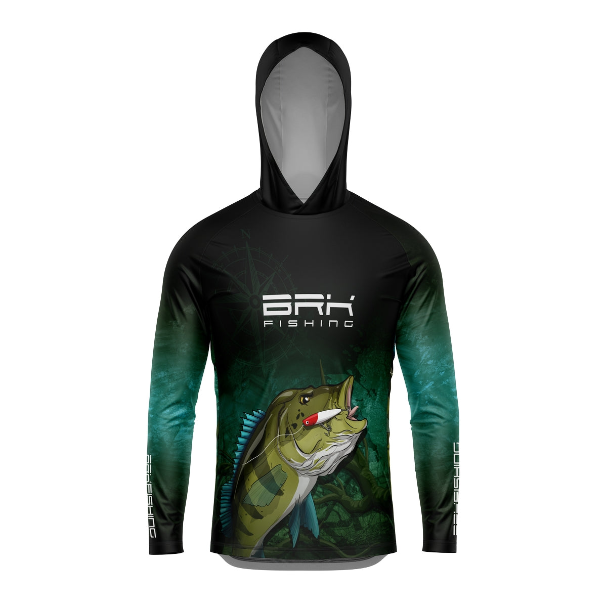 Camisa de Pesca com Capuz Brk Preta e Verde Brk Tucunaré Azul com Proteção Solar UV50+