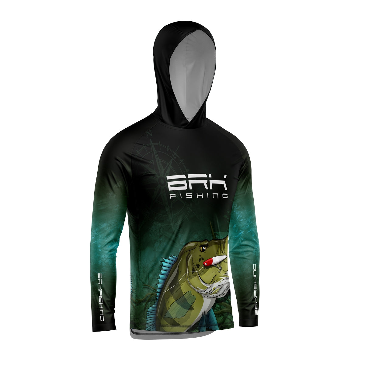 Camisa de Pesca com Capuz Brk Preta e Verde Brk Tucunaré Azul com Proteção Solar UV50+