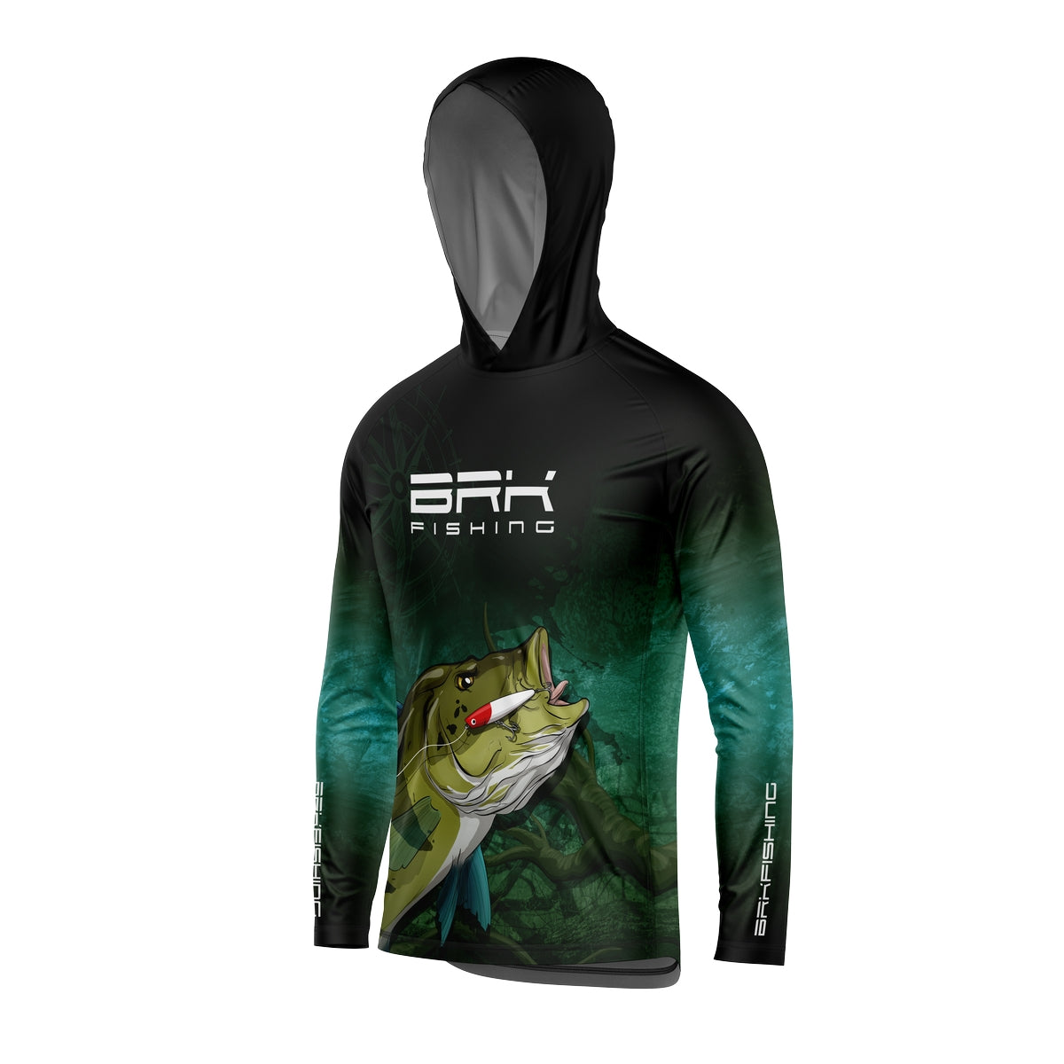 Camisa de Pesca com Capuz Brk Preta e Verde Brk Tucunaré Azul com Proteção Solar UV50+