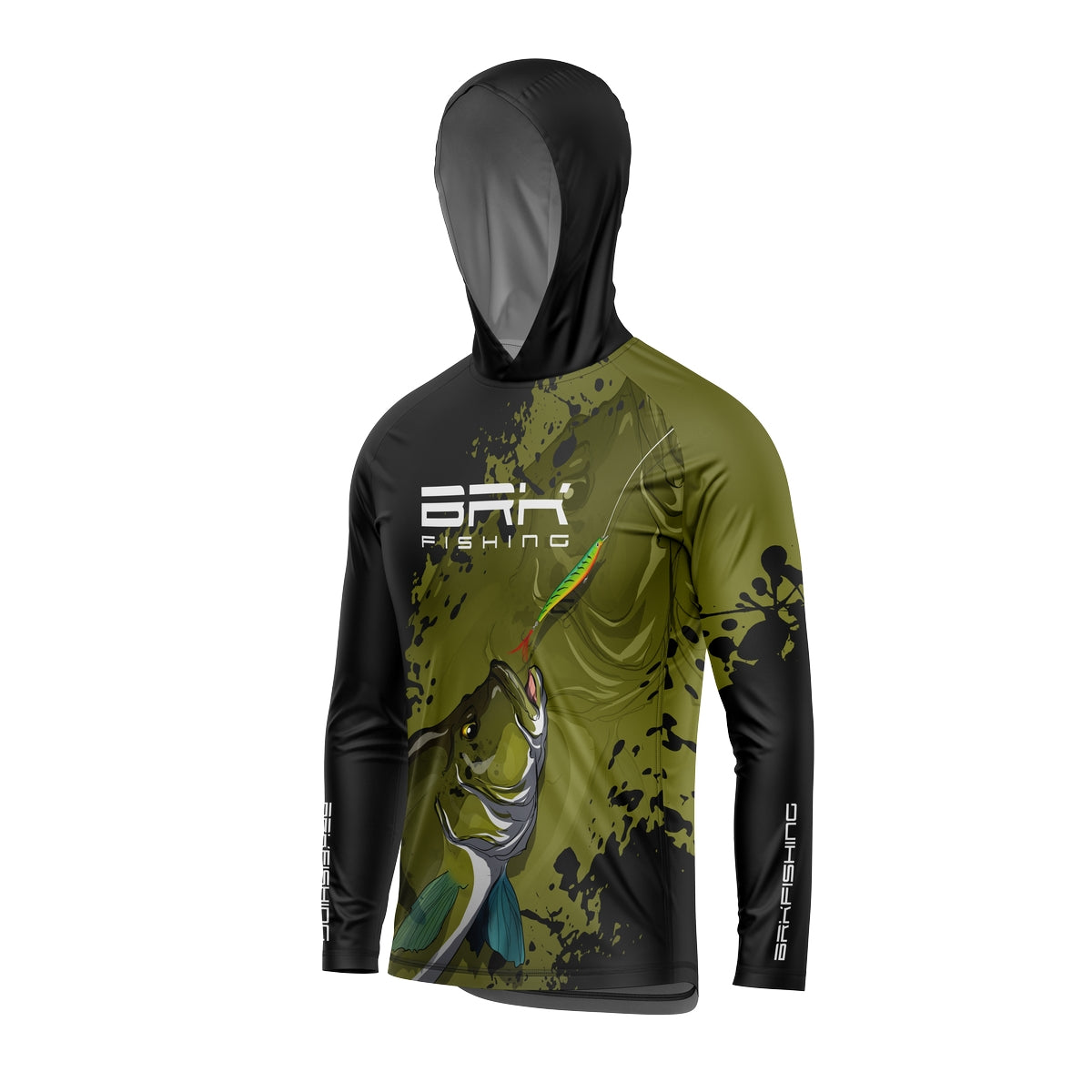 Camisa de Pesca com Capuz Brk Musgo e Preto Tucunaré Azul com Proteção Solar UV50+