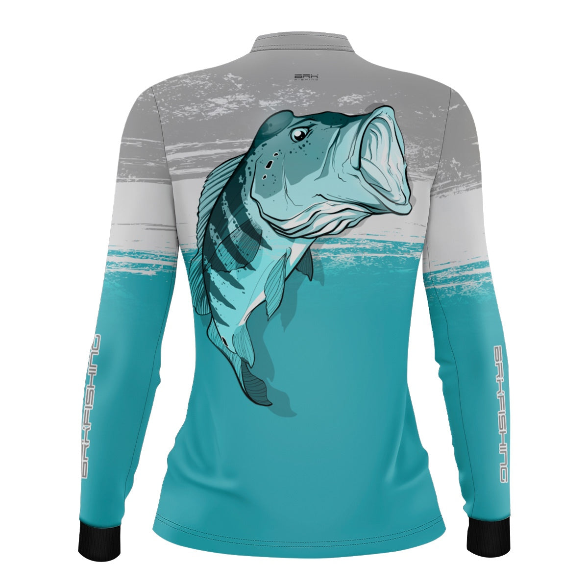 Camisa de Pesca Feminina Brk Branca e Ciano Tucunaré Azul com UV50+