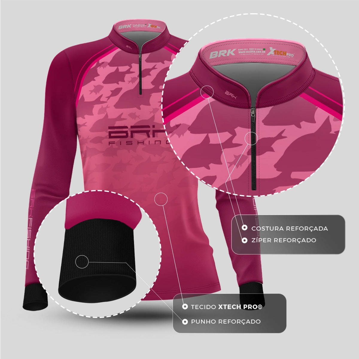 Camisa de Pesca Feminina Brk Cardume Rosa com Proteção UV50+