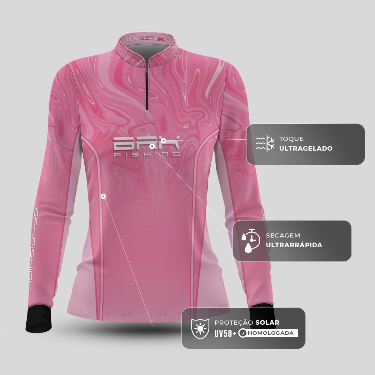 Camisa de Pesca Feminina Brk Básica Floral Azul Claro com Proteção UV50+