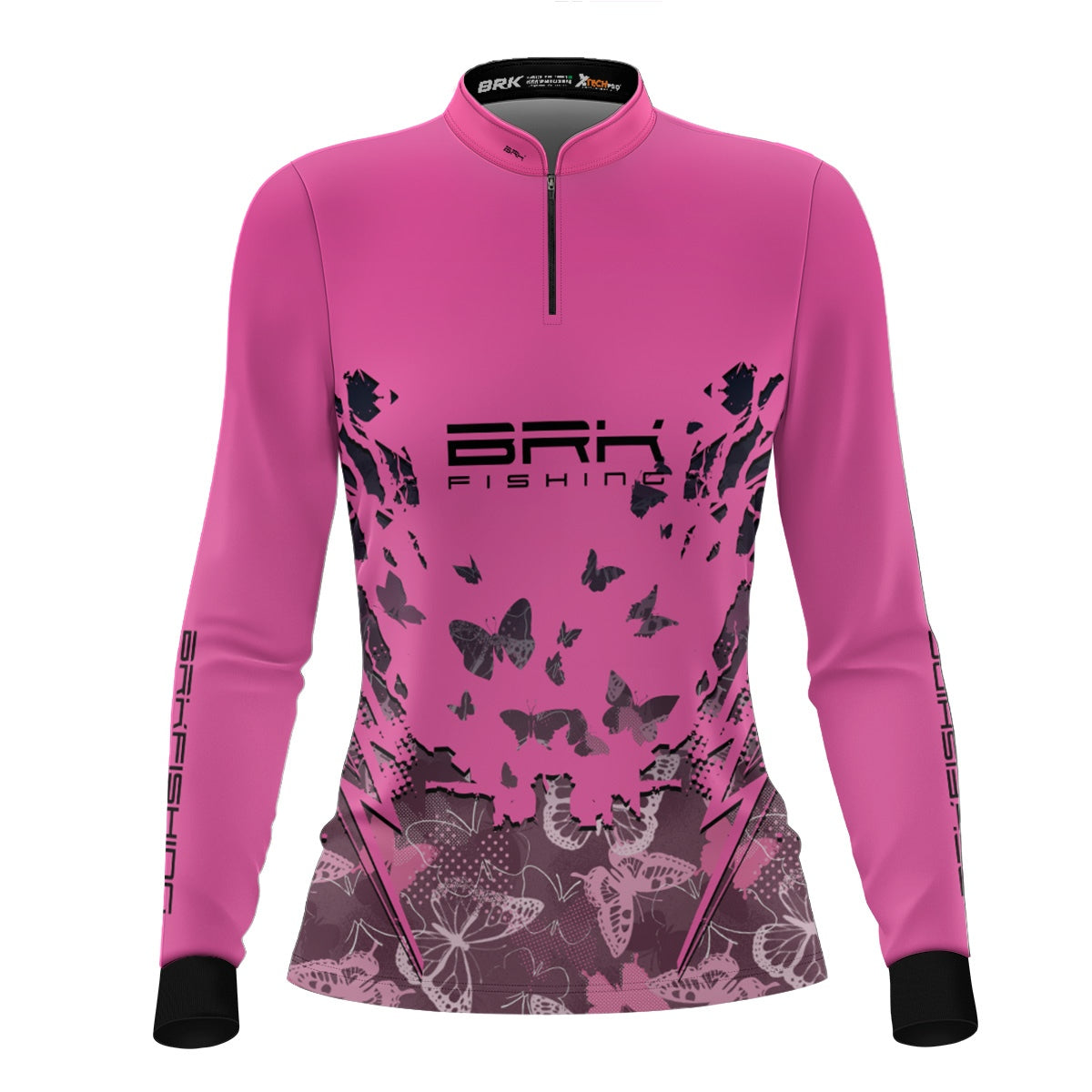 Camisa Feminina de Pesca Preta e Rosa Brk Tucunaré com UV50+
