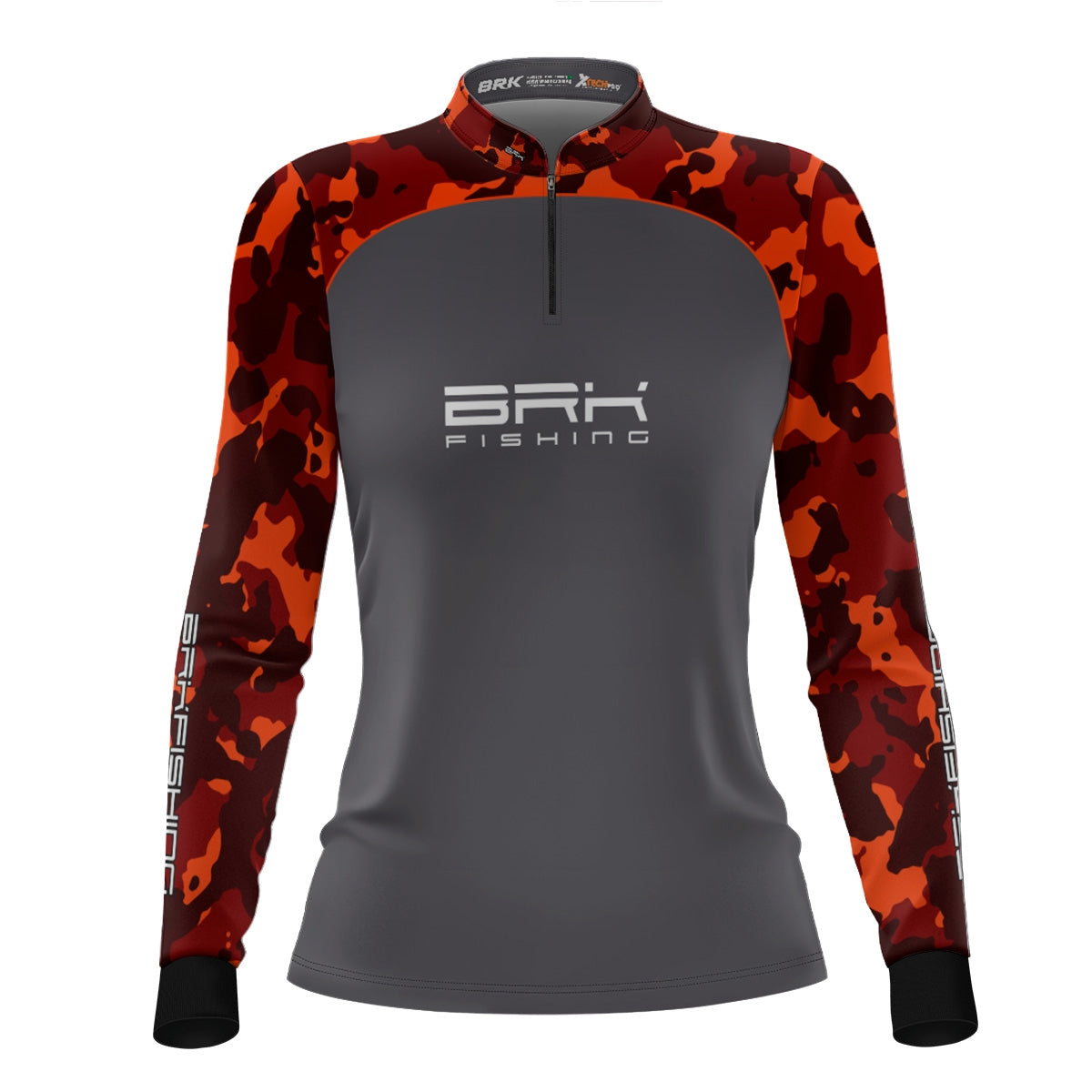 Camisa Feminina de Pesca  Brk Laranja Camuflado e Cinza com UV50+