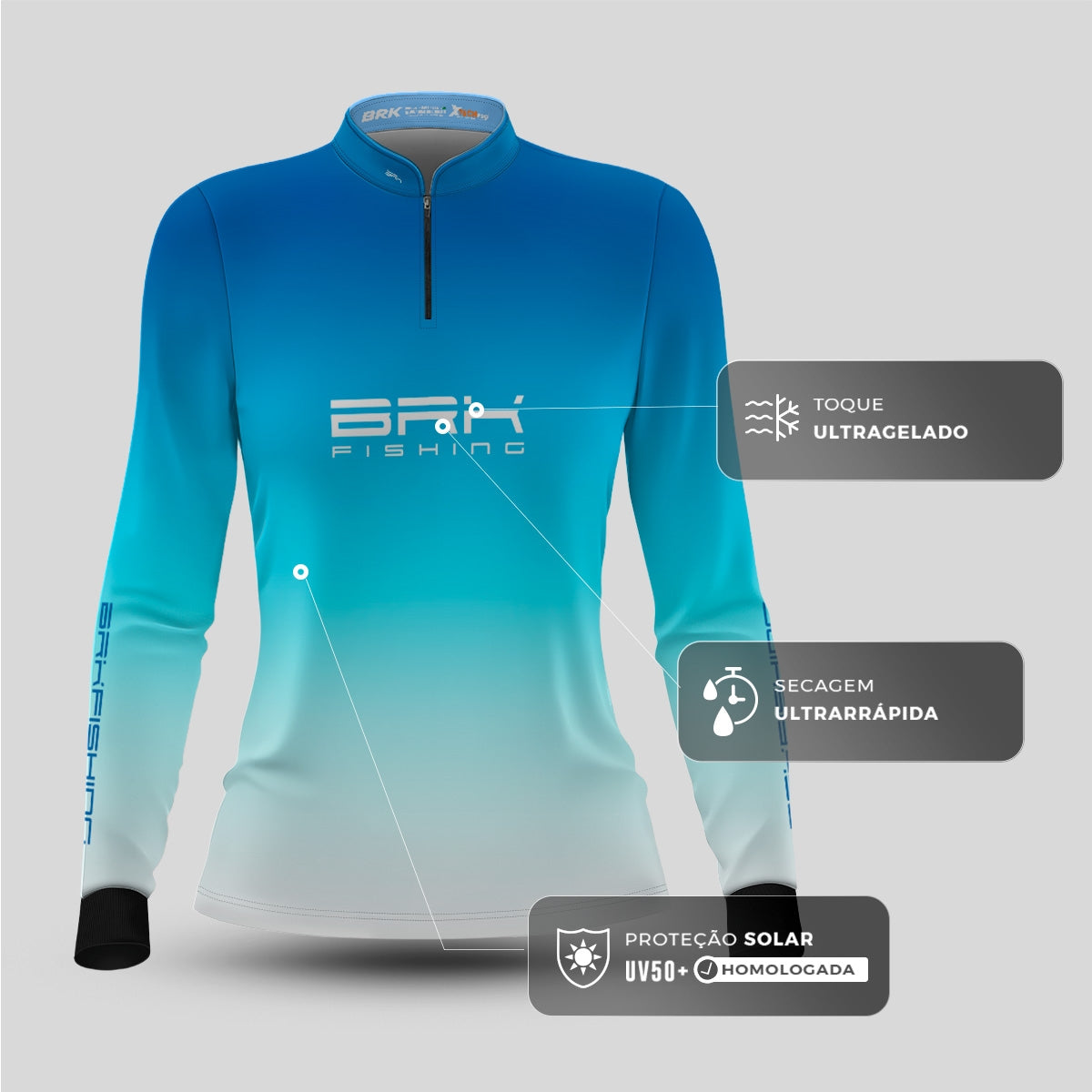 Camisa Feminina de Pesca  Brk Azul Degradê com UV50+