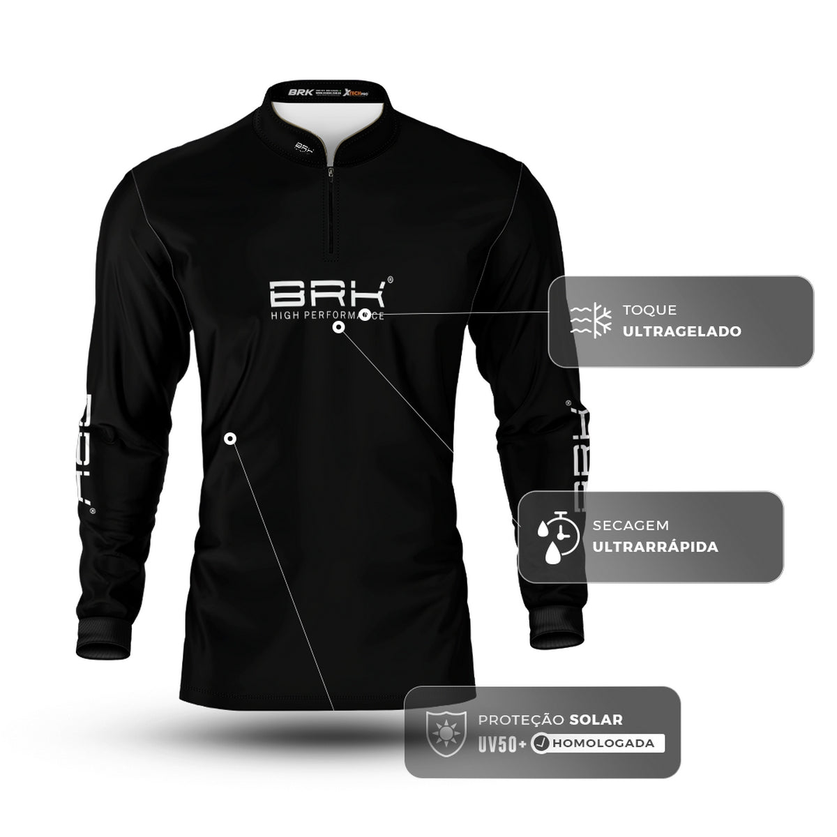 Camisa de Pesca Brk Básica Preta com Proteção Solar UV50+