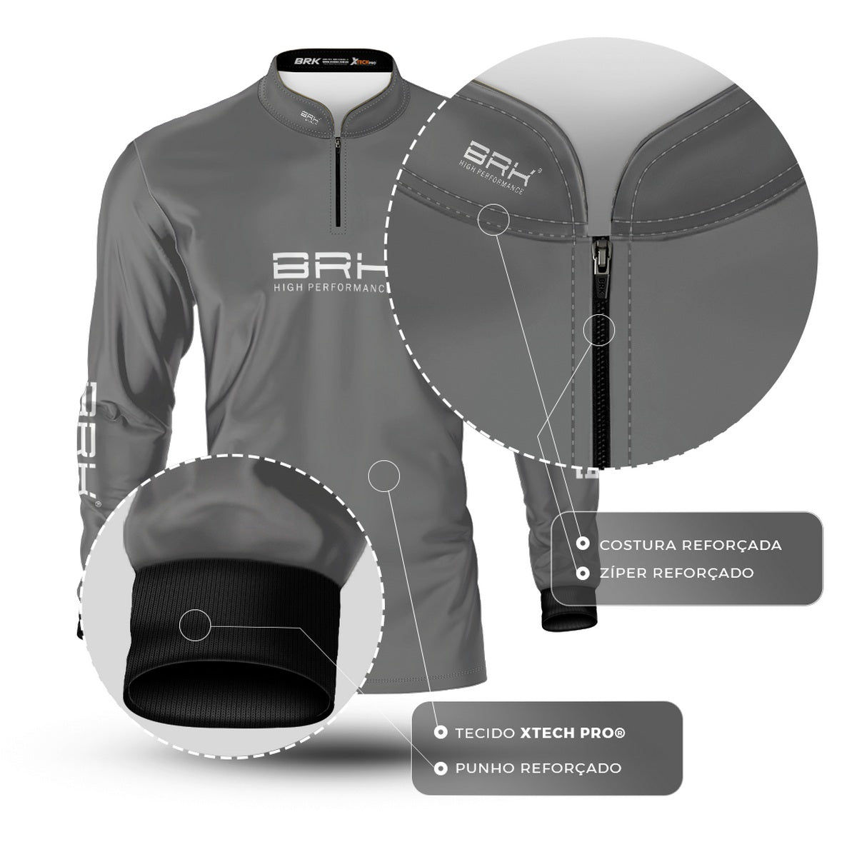 Camisa de Pesca Brk Básica Cinza com Proteção Solar UV50+