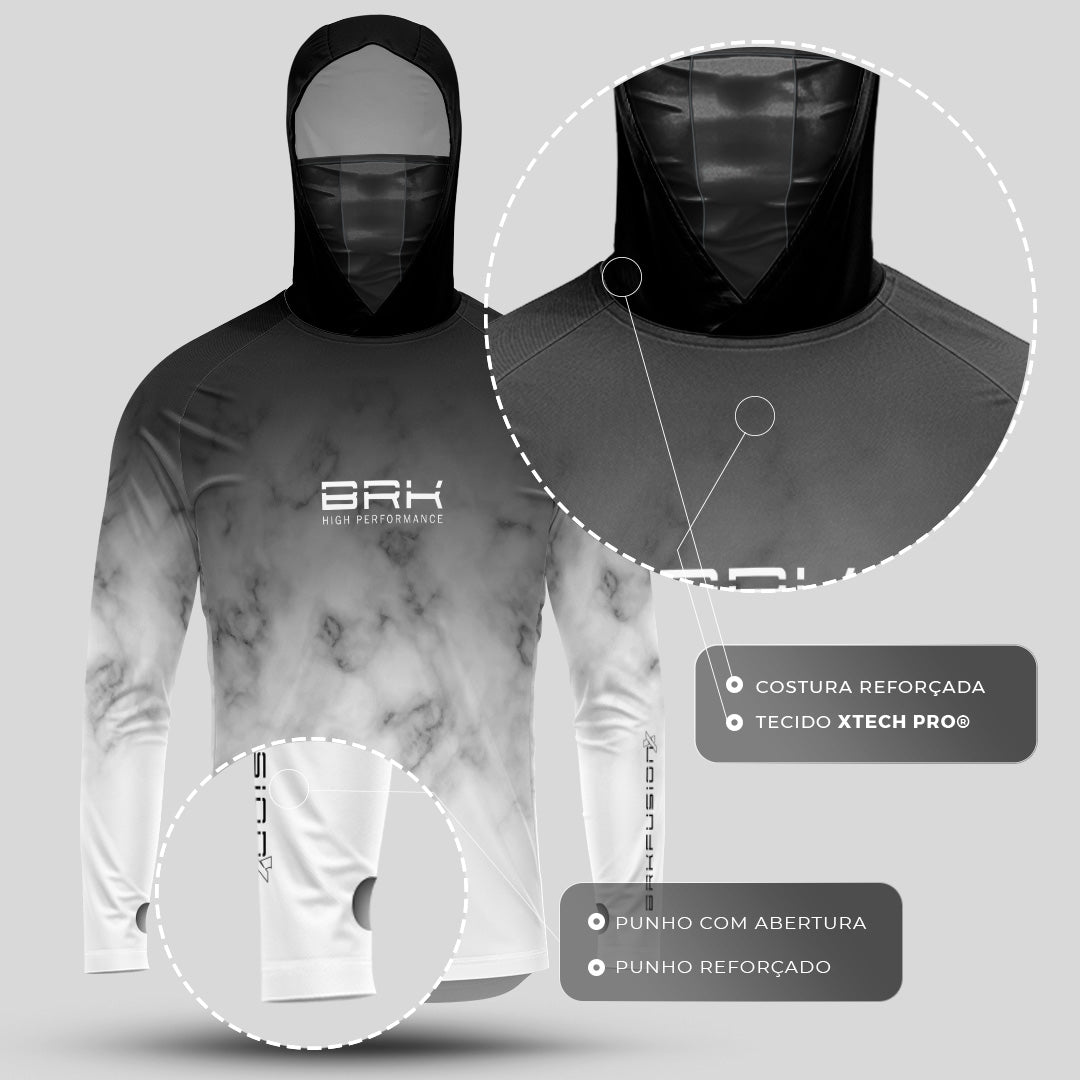 Camisa FusionX Brk Galaxy Preta e Branca com Capuz e Proteção UV50+