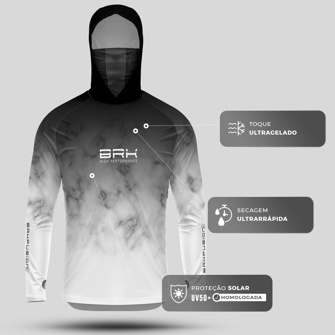 Camisa FusionX Brk Galaxy Preta e Branca com Capuz e Proteção UV50+