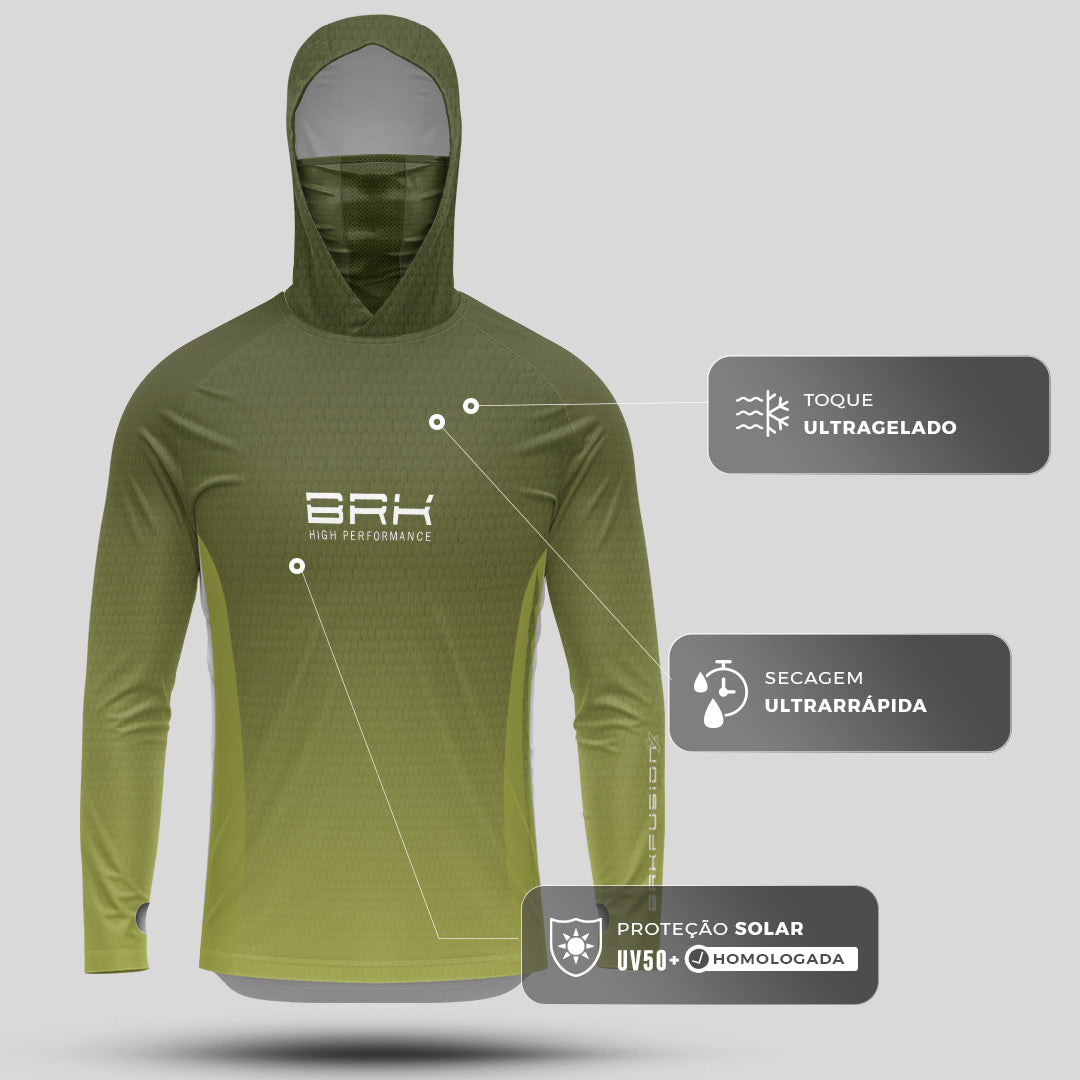 Camisa FusionX Brk Clean Verde Oliva com Capuz e Proteção UV50+