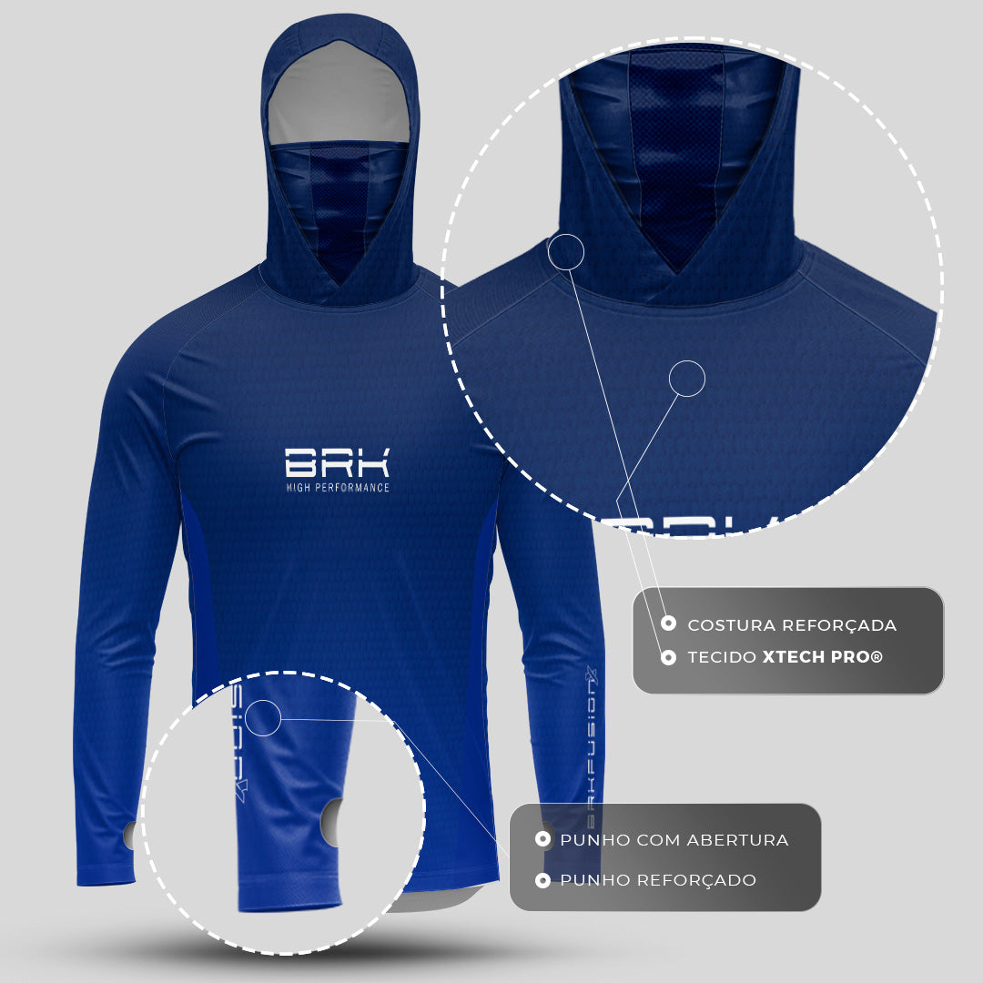 Camisa FusionX Brk Clean Azul com Capuz e Proteção UV50+
