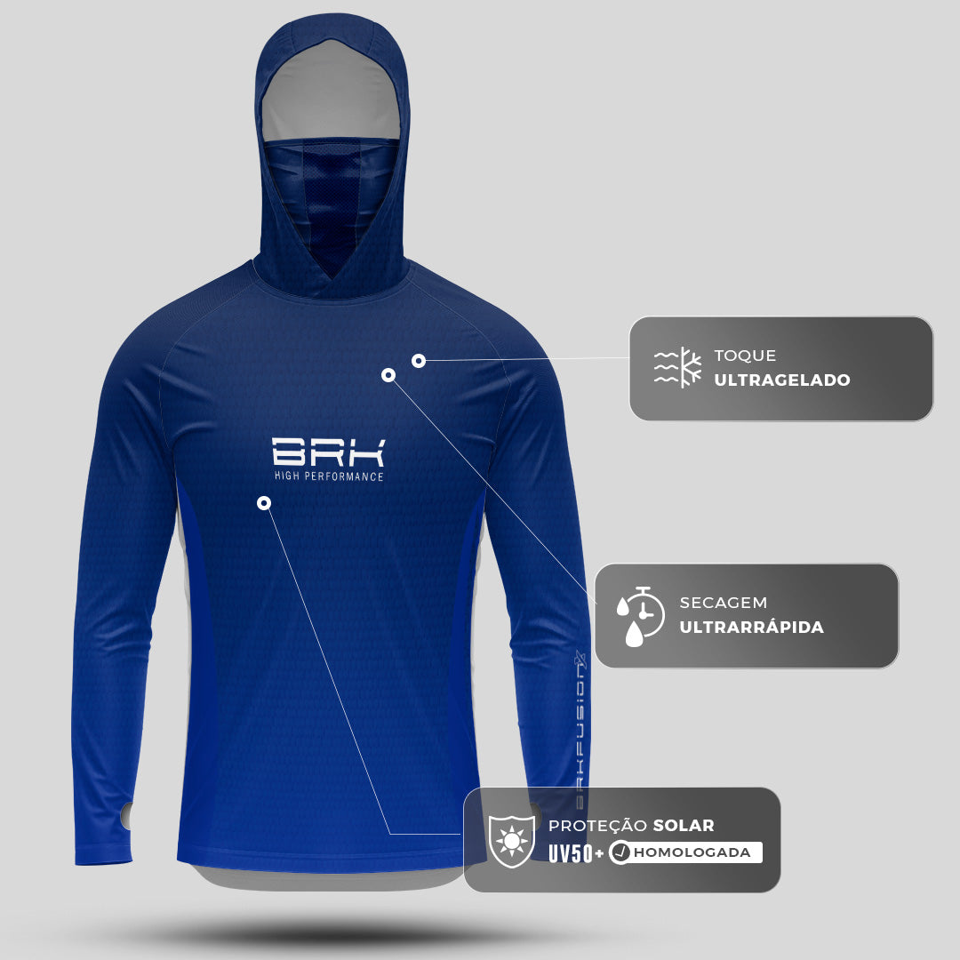 Camisa FusionX Brk Clean Azul com Capuz e Proteção UV50+