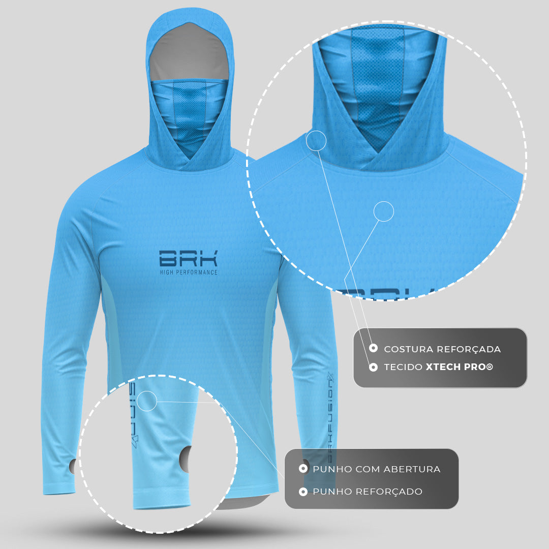 Camisa FusionX Brk Clean Azul Claro com Capuz e Proteção UV50+