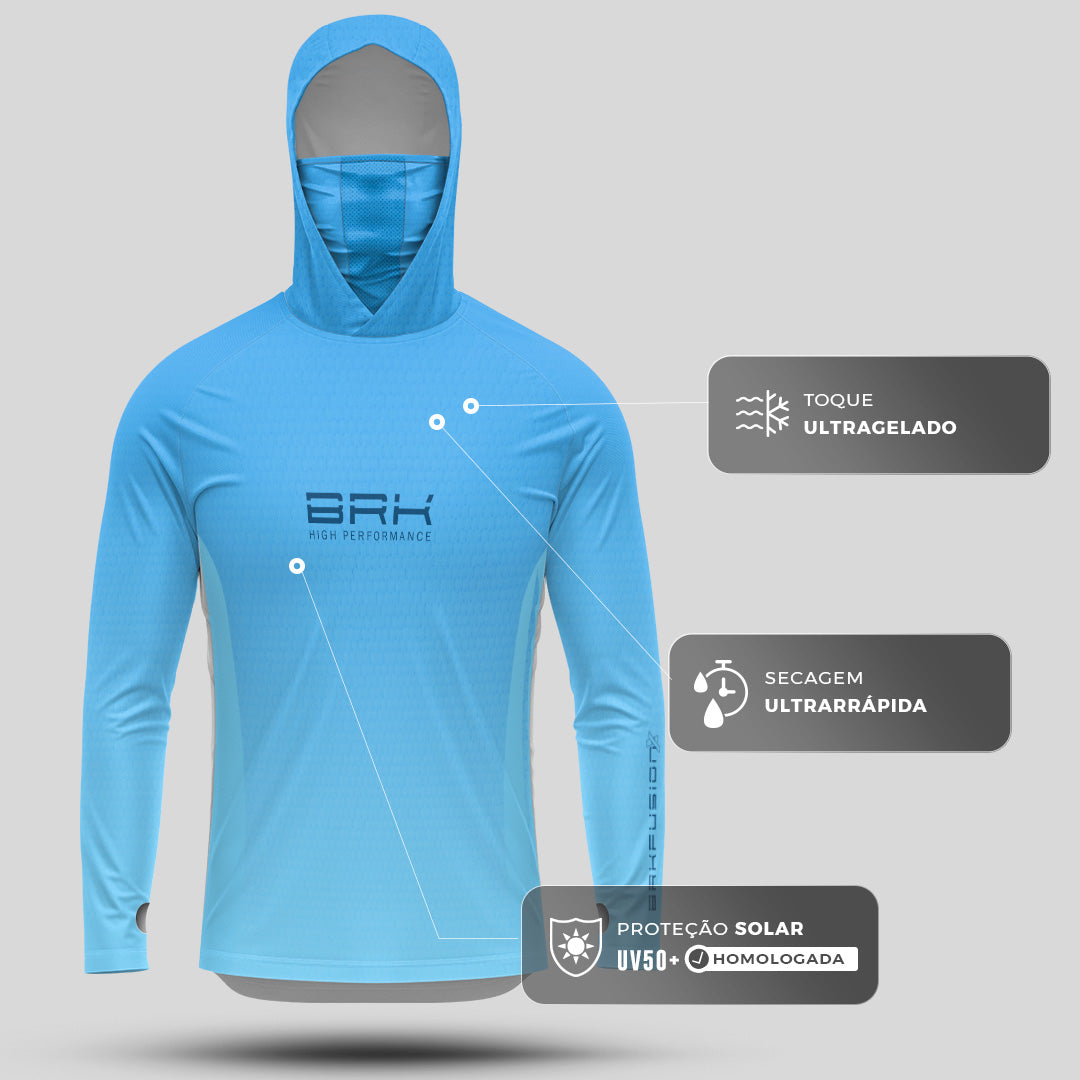 Camisa FusionX Brk Clean Azul Claro com Capuz e Proteção UV50+